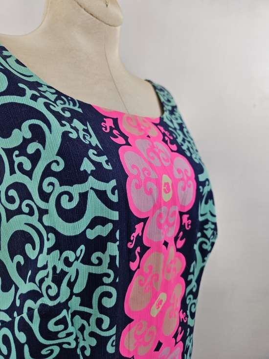 Lilly Pulitzer Dresses & Skirts - Lilly Pulitzer Navy, Teal & Hot Pink Printed Sleeveless Dress size 10
